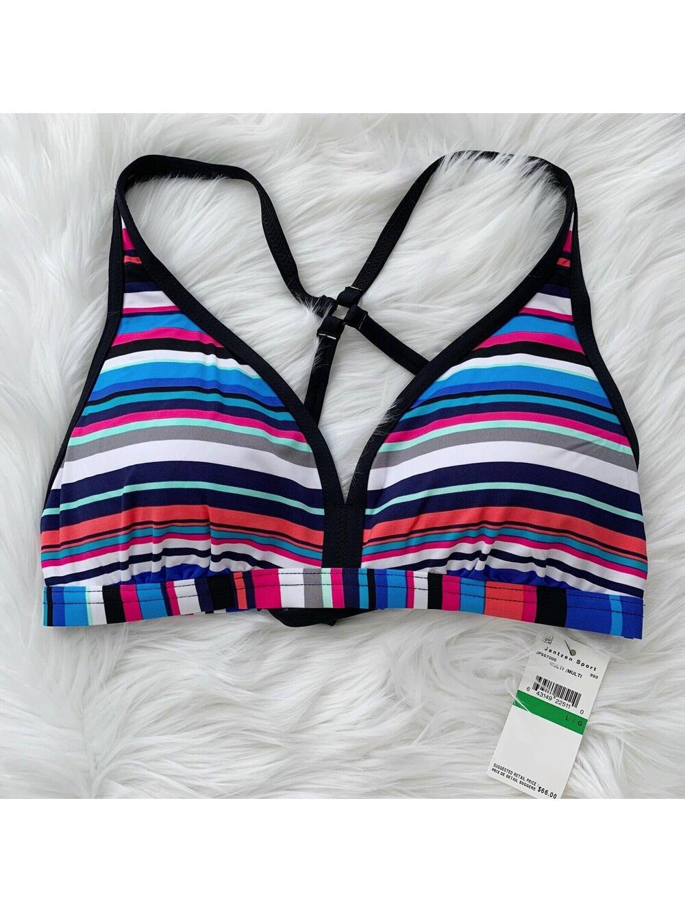 NWT Jantzen Sport Multicolor Stripe Racerback Padded Bikini Top Large